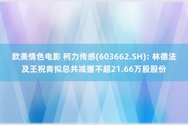 欧美情色电影 柯力传感(603662.SH): 林德法及王祝青拟总共减握不超21.66万股股份